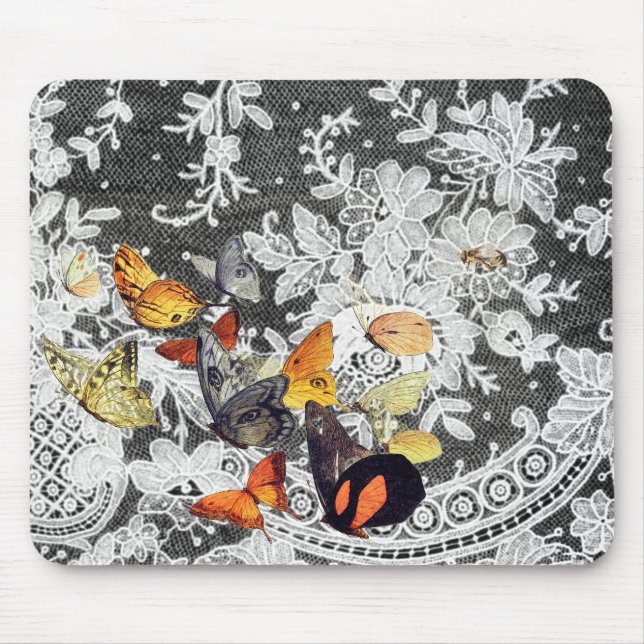 TAPIS DE SOURIS PAPIERS À SOURIS MOTIFS EN LACE NOIRE ANTIQUE (Devant)