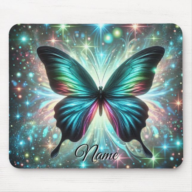 Tapis De Souris Papillon aux étoiles galactiques et brillantes (Devant)