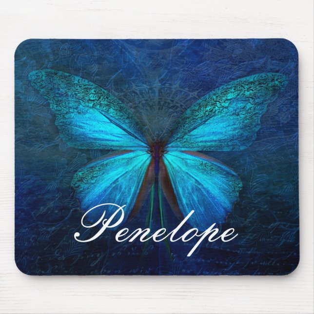 Tapis De Souris Papillon bleu de la joie et de la chance (Devant)