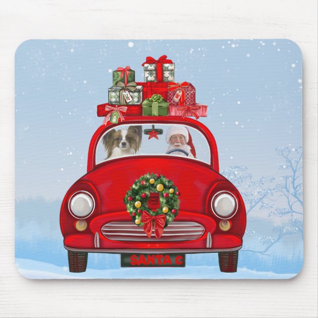 Tapis De Souris Papillon Chien En Voiture Avec Le Père Noël (Devant)