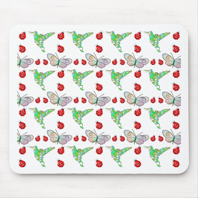 Tapis De Souris Papillon, colibri et Motif de coccinelle (Devant)