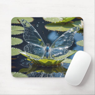 Tapis De Souris Papillon de verre sur feuille de nénuphar