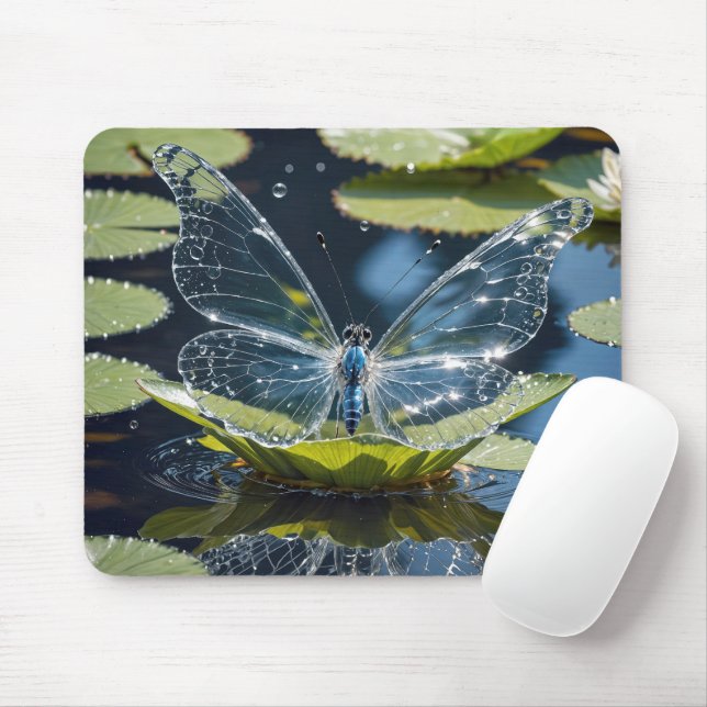 Tapis De Souris Papillon De Verre Sur Lily Pad Leaf (Avec souris)