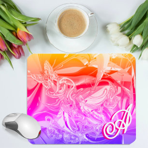 Tapis De Souris Papillon Doré Monogramme Rose Liquide Abstrait