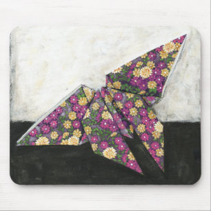 Tapis De Souris Papillon d'origami sur le papier floral