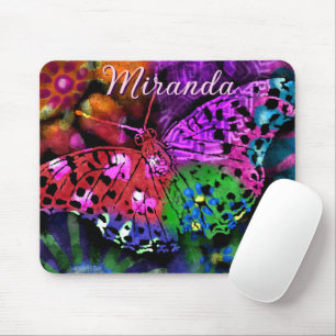 Tapis De Souris Papillon Insecte Abstrait violet vert rose orange