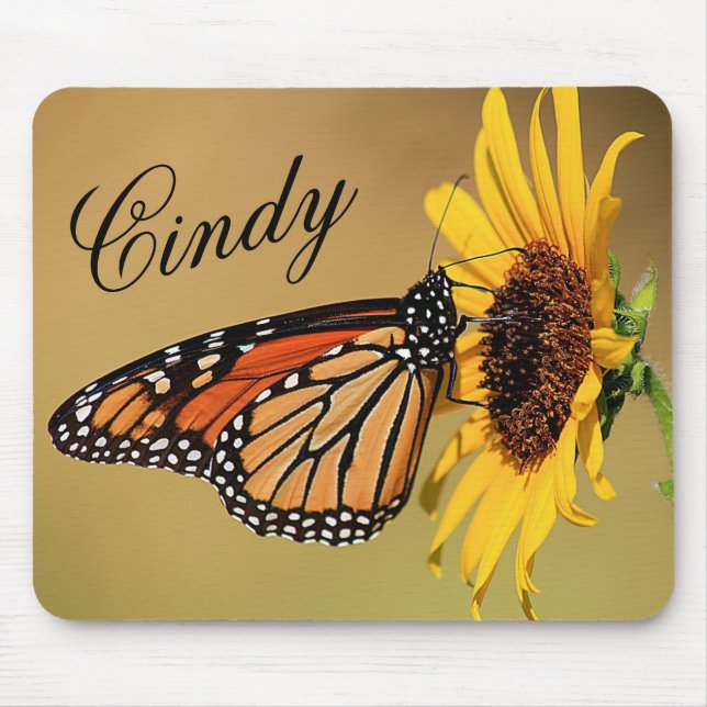 Tapis De Souris Papillon monarque et Souris de tournesol (Devant)