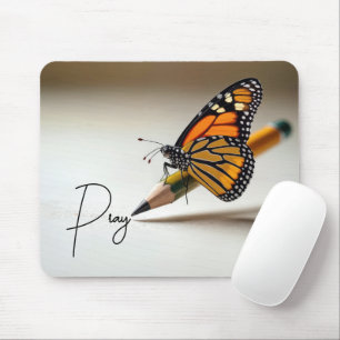 Tapis De Souris Papillon Monarque Sur Crayon Avec Texte