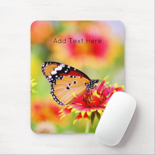 Tapis De Souris Papillon monarque sur Fleur rouge et jaune