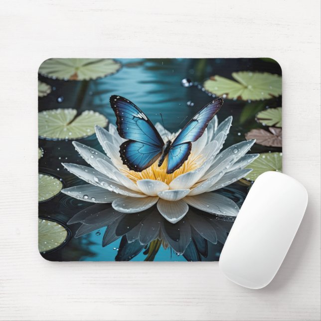 Tapis De Souris Papillon morpho commun sur une lys d'eau (Avec souris)