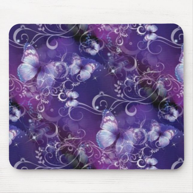Tapis De Souris Papillon, remous floraux sur Mousepad pourpre (Devant)