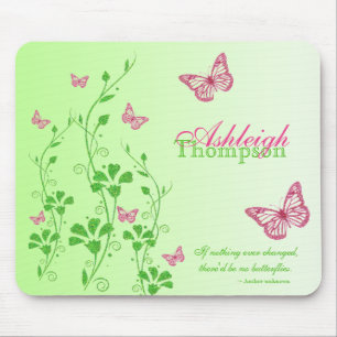 Tapis De Souris Papillon rose et vert Mousepad floral