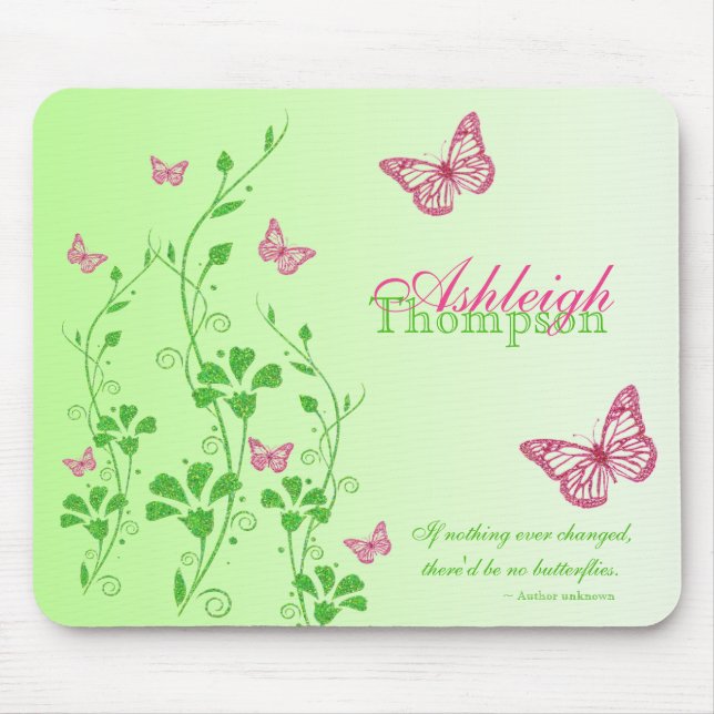 Tapis De Souris Papillon rose et vert Mousepad floral (Devant)
