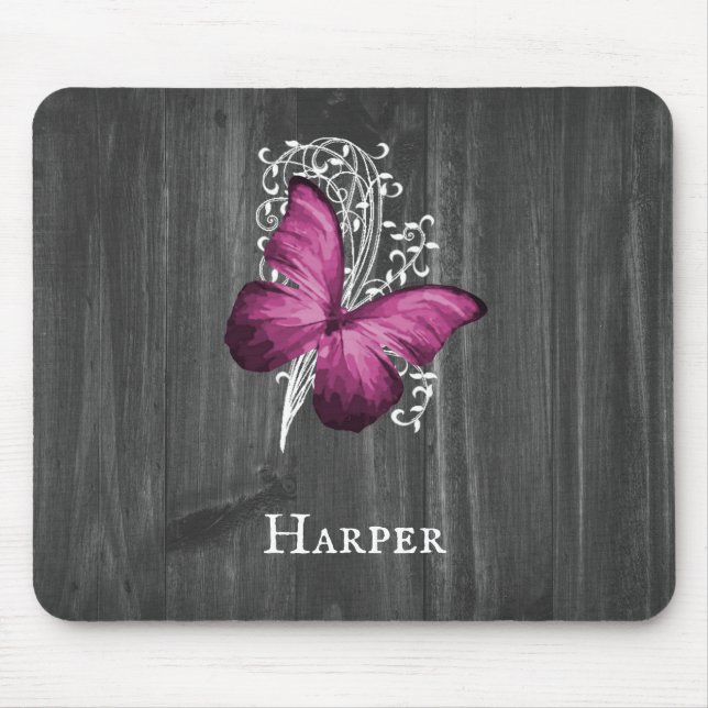 Tapis De Souris Papillon rustique Magenta Pad personnalisé (Devant)