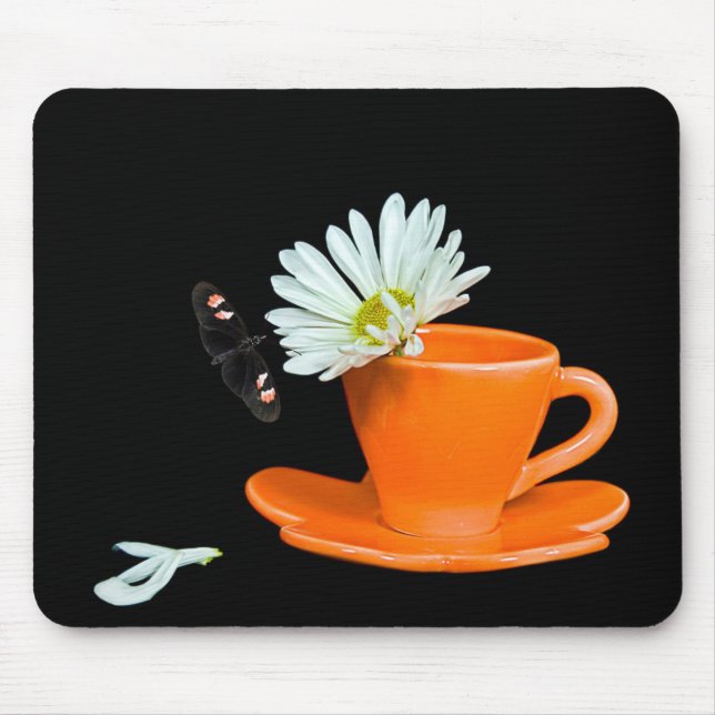 Tapis De Souris Papillon sur la marguerite en Coupe de Thé (Devant)
