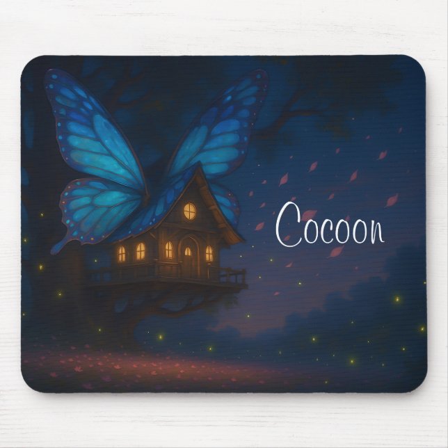 Tapis De Souris Papillon Treehouse à la nuit Mousepad (Devant)