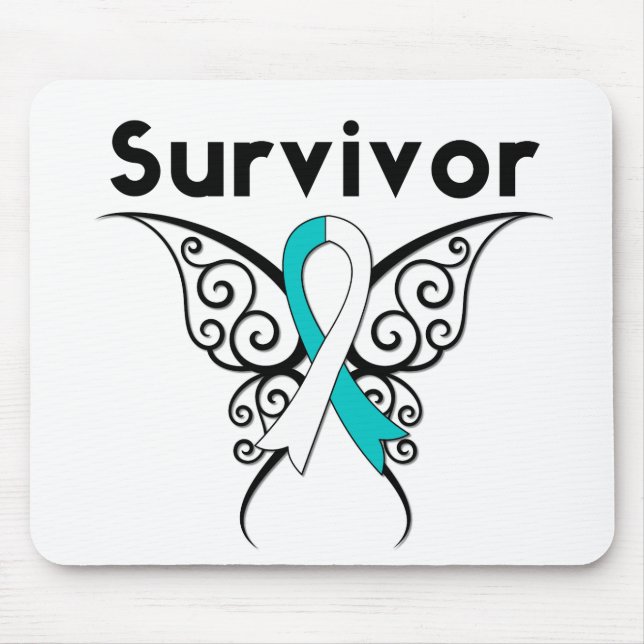 Tapis De Souris Papillon tribal survivant du cancer du col utérin (Devant)