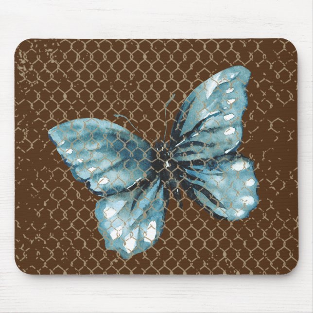 Tapis De Souris Papillon turquoise dans la conception de clôture d (Devant)