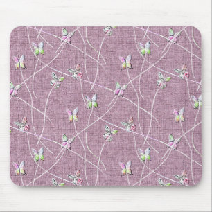 Tapis De Souris Papillons à l'aquarelle sur rose poudré