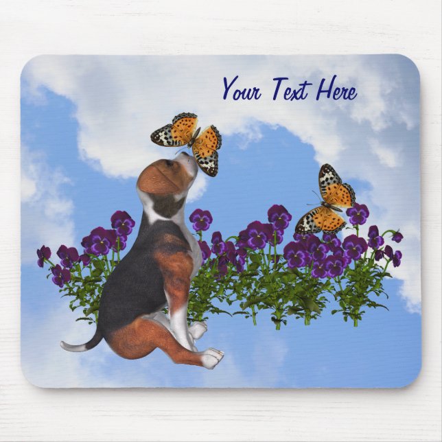 Tapis De Souris Papillons beagles Puppy Fleurs Animaux Mousepad (Devant)
