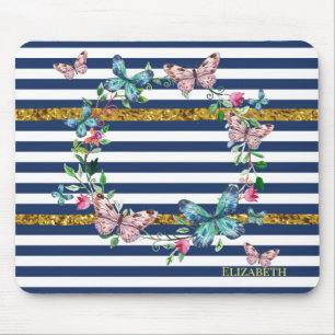 Tapis De Souris Papillons Chic Moderne Féminin Rayures