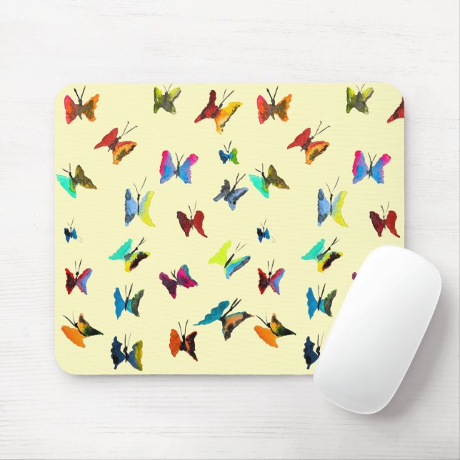 Tapis De Souris Papillons couleur aquarelle (Avec souris)