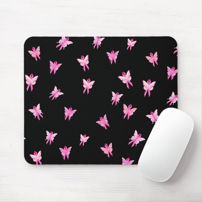 Tapis De Souris Papillons de sensibilisation au cancer du sein ros (Avec souris)
