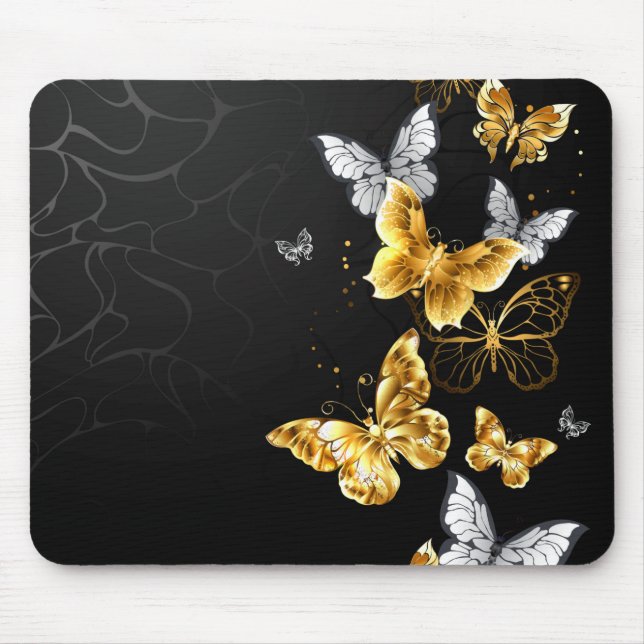 Tapis De Souris Papillons d'or et de blanc (Devant)
