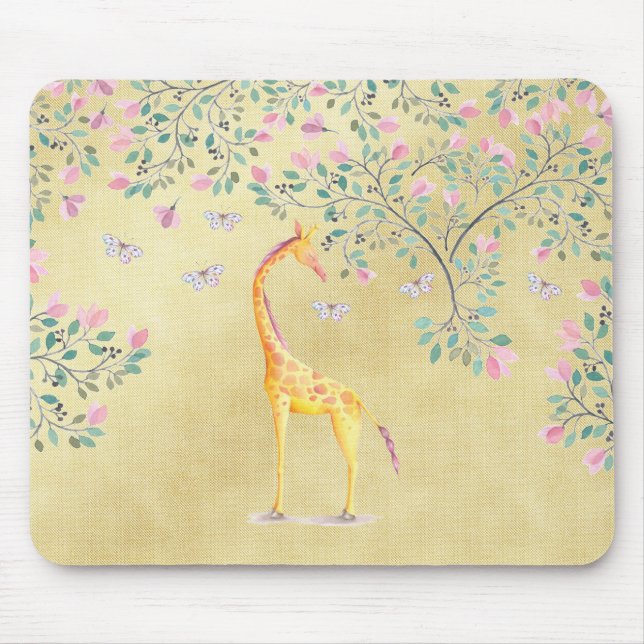 Tapis De Souris Papillons et fleur de girafe d'aquarelle (Devant)