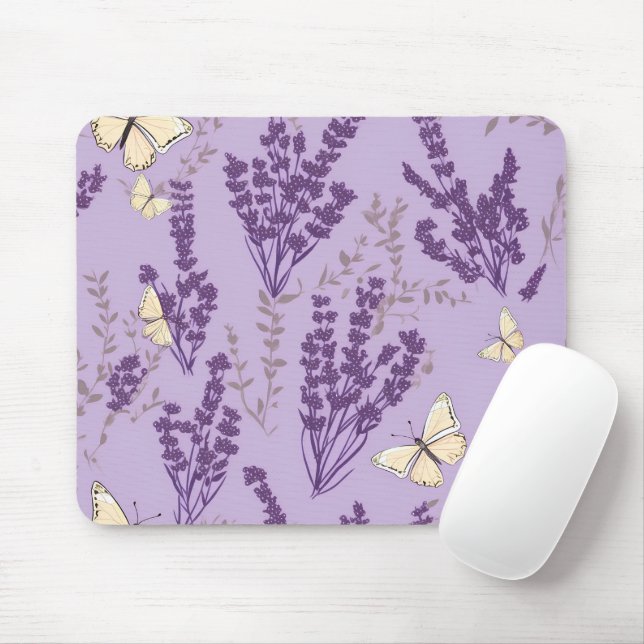 Tapis De Souris Papillons et fleurs de lavande (Avec souris)