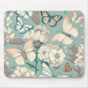 Tapis De Souris Papillons et fleurs vert clair déco