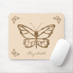 Tapis De Souris Papillons et texte de faux jaune doré aspect feuil