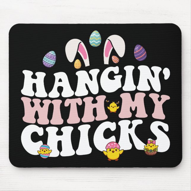 Tapis De Souris Pâques avec mes poules Bunny Groovy Rétro (Devant)