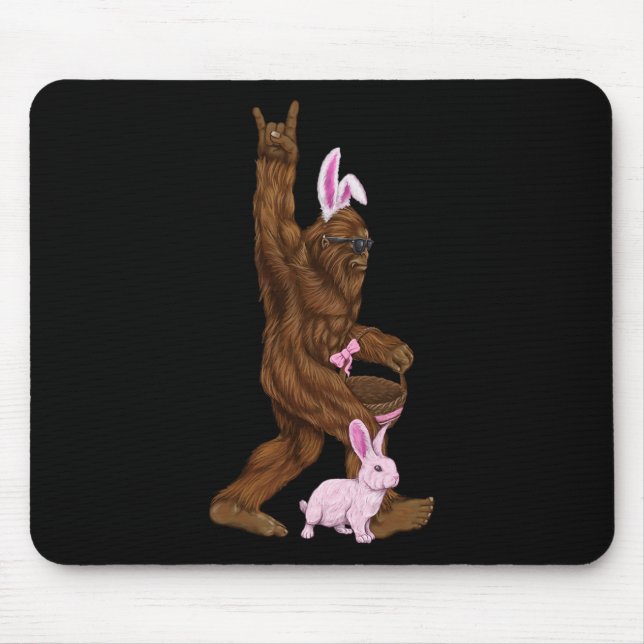 Tapis De Souris Pâques Bigfoot Bunny Dans Un Panier Est Amusant Po (Devant)
