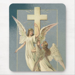 Tapis De Souris Pâques vintage, anges victoriens avec une croix