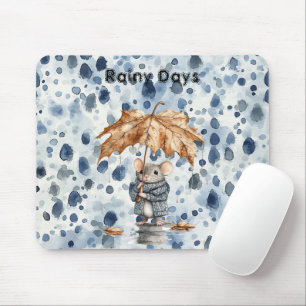 Tapis De Souris Parapluie Feuille Souris Bleu Jours Pluvieux