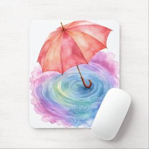 Tapis De Souris Parapluie Pastel Ondulations de Pluie Art Aquarell