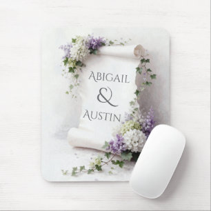 Tapis De Souris Parchemin Blanc de Mariage avec Hydrangeas et Lila
