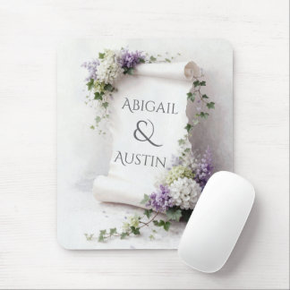 Tapis De Souris Parchemin Blanc de Mariage avec Hydrangeas et Lila