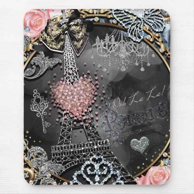 Tapis De Souris Paris Bling Glamor Sparkle France Girly Trendy (Devant)