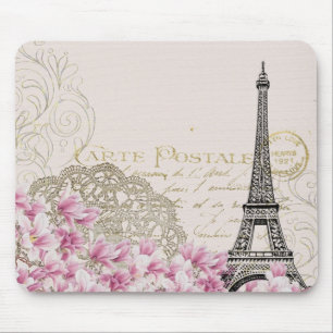 Tapis De Souris Paris France Design avec Roses roses roses Eiffel
