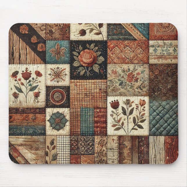 Tapis De Souris Parking en terre cuite Quilt Rustique Floral Desk (Devant)