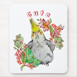 Tapis De Souris Parrot Corella mignonne dans les fleurs tropicales