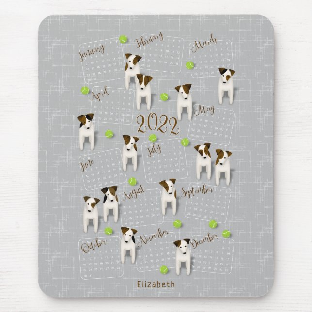 Tapis De Souris Parson Jack Russell Terriers gris calendrier 2022 (Devant)