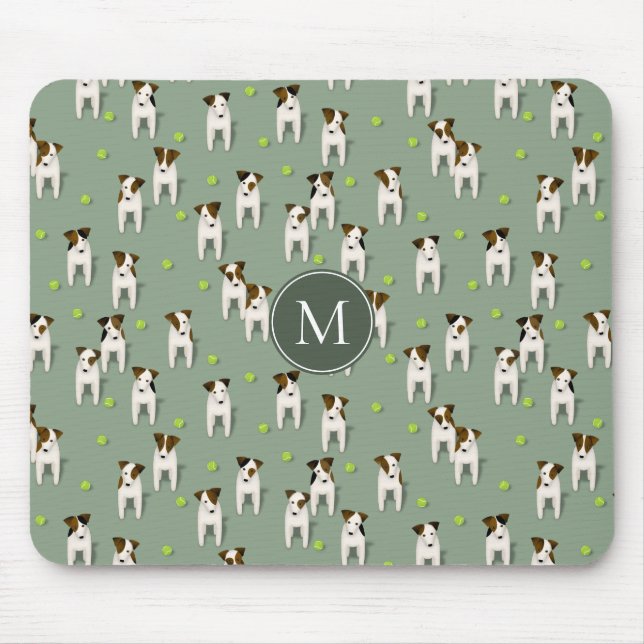 Tapis De Souris Parson Jack Russells chiens balles de tennis sauge (Devant)