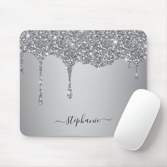 Tapis De Souris Parties scintillant Argent Sparkle Main Lettré Nom (Avec souris)
