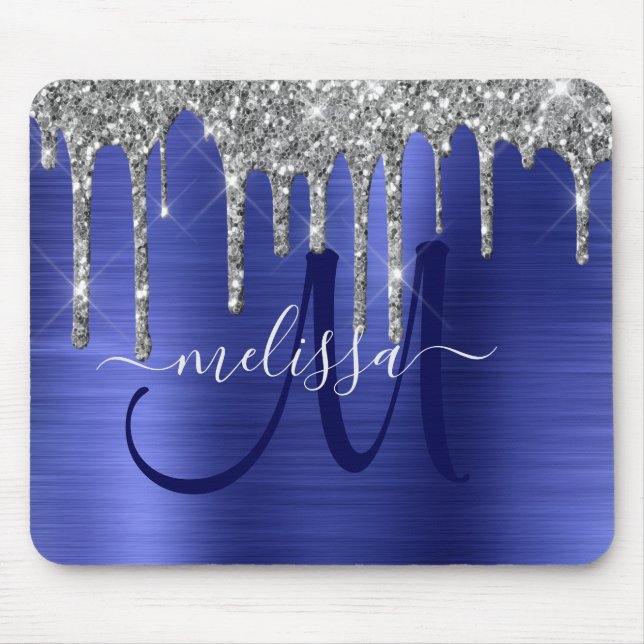 Tapis De Souris Parties scintillant Chic Argent Déchets Monogramme (Devant)
