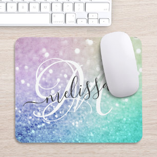 Tapis De Souris Parties scintillant colorée Joli Bokeh Monogrammé