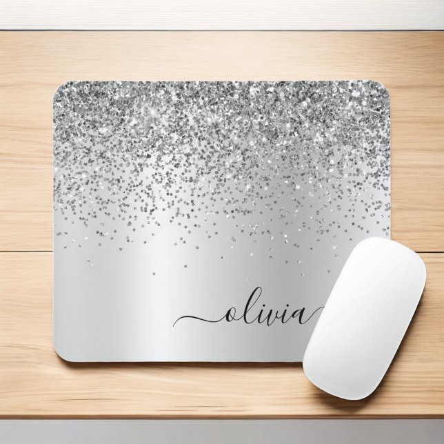 Tapis De Souris Parties scintillant d'argent Monogramme métallique (Créateur téléchargé)