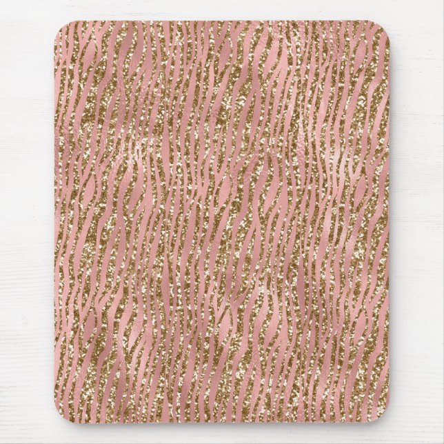 Tapis De Souris Parties scintillant de tigre rose pâle et or (Devant)
